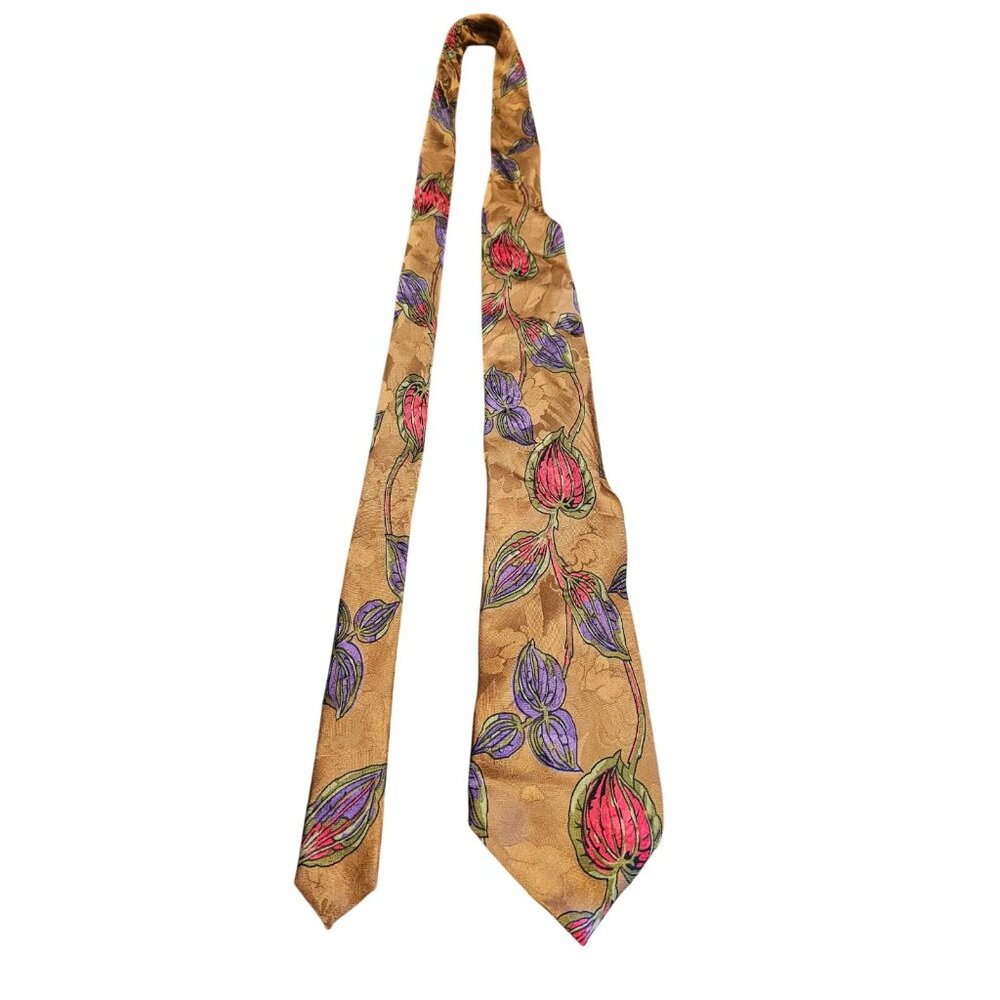 vintage Carnival de‎ venise silk necktie bronze floral